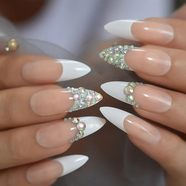 Ombre Jewelry Fake Nails Easy Designed Hand Painted Custom Press On Nails Extra Long Stiletto Designer Tips