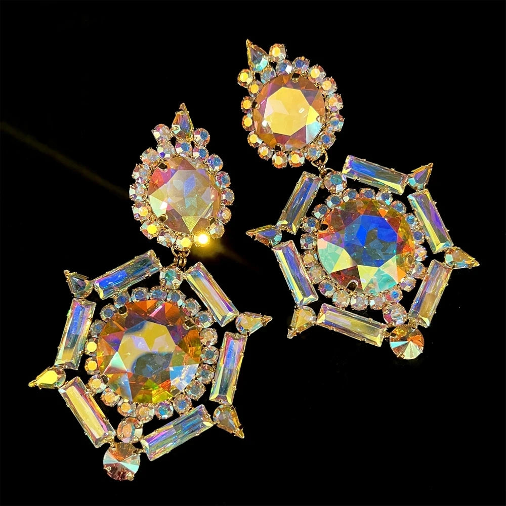 Rhinestone Ear Clip Earrings for Women Statement Geometric