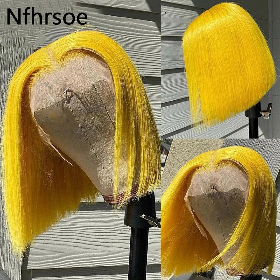 Yellow Colored Bob Wig 13x4 Lace Front Human Hair Short Straight Lace Front Wig
