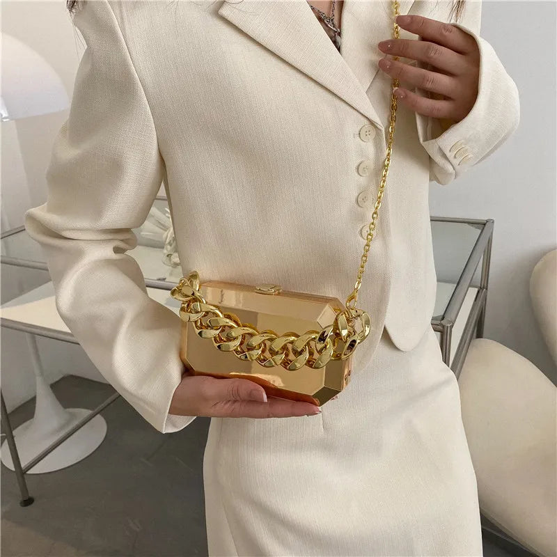 Gold Silver Metal Box Bag For Women Dinner Bags Designer High Quality Shoulder Bags Luxury Party Purses Pvc Crossbody Bag 2022