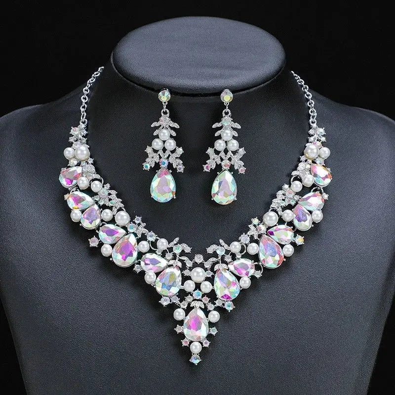 Crystal Necklaces Rhinestone Choker & Earrings Set