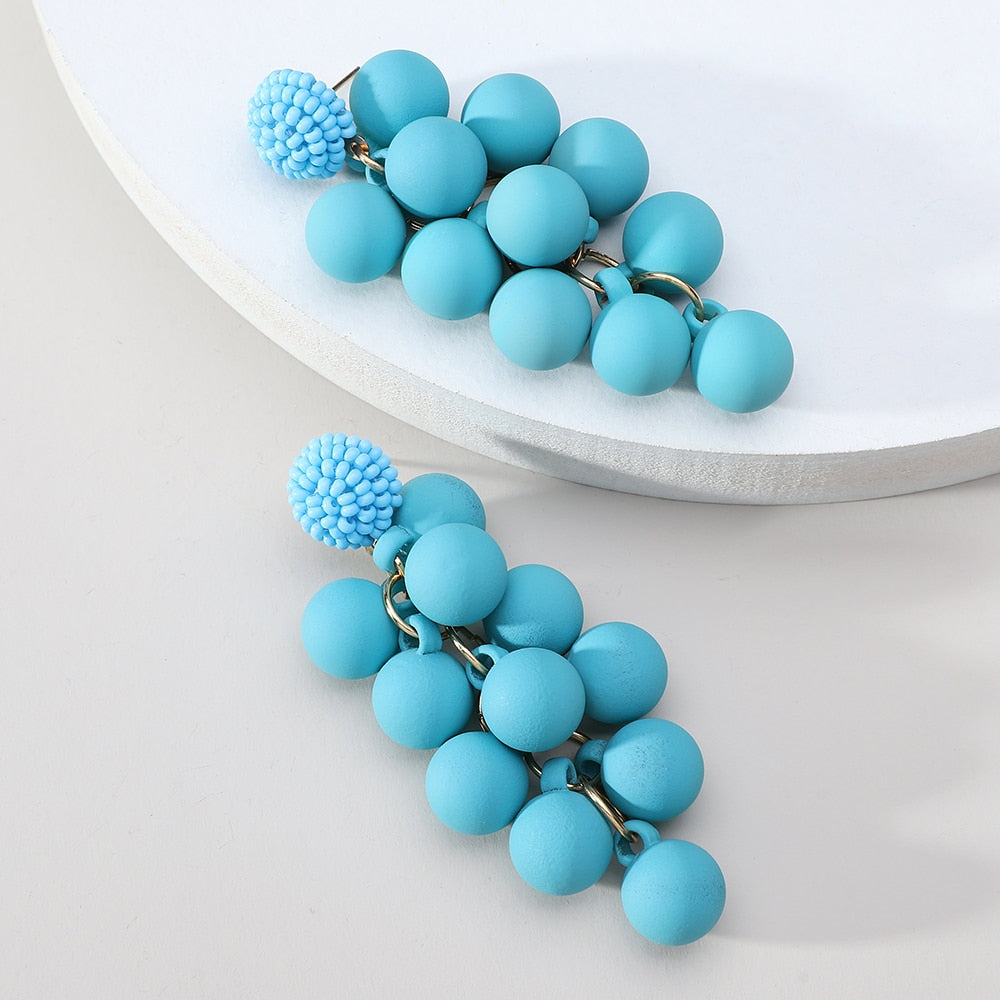 Boho Round Ball Tassel Dangle Earrings For Women 2022 Trend Luxury Design Colorful Beads Summer Party Acrylic Pendant Jewelry