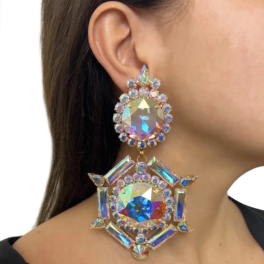 Rhinestone Ear Clip Earrings for Women Statement Geometric