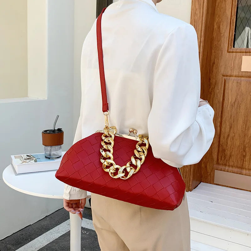 Luxury Woven Handbags Purse Gold Thick Chain