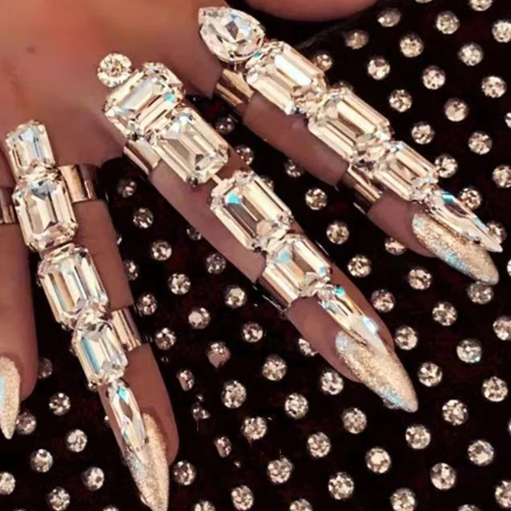 5pcs/set Crystal Square Stone Adjustable Cuff Rings