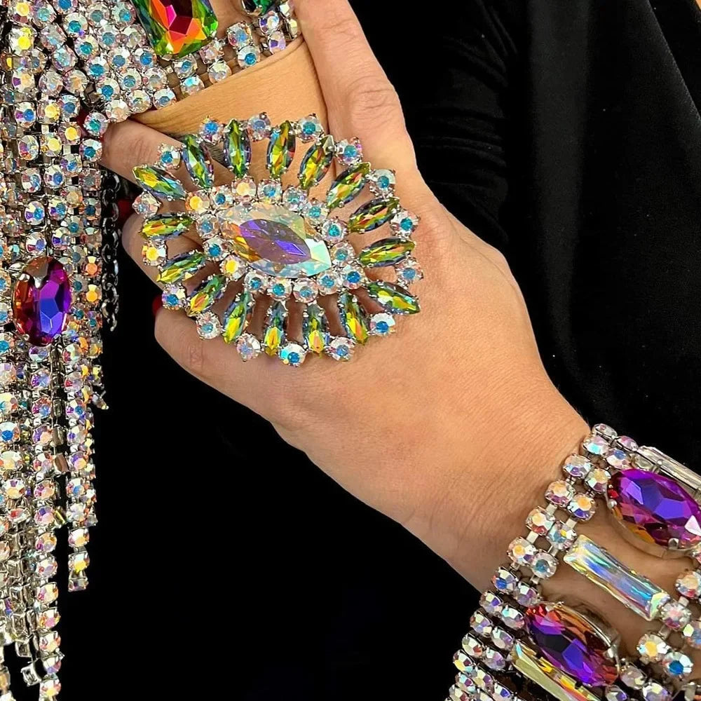 Colorful Crystal Rings Adjustable for Women Free Shipping Jewelry 2023 Large Drag Queen Rhinestone Exaggerate Ring Accessories