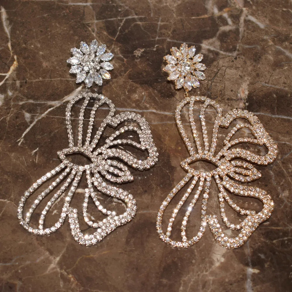Exaggerated Rhinestone Big Butterfly Drop Dangle Earings