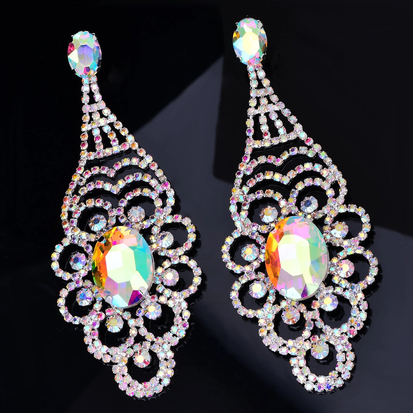 Gorgeous Rhinestone Flowers Shaped Dangle Earrings For Women Fashion Jewelry Party Wedding