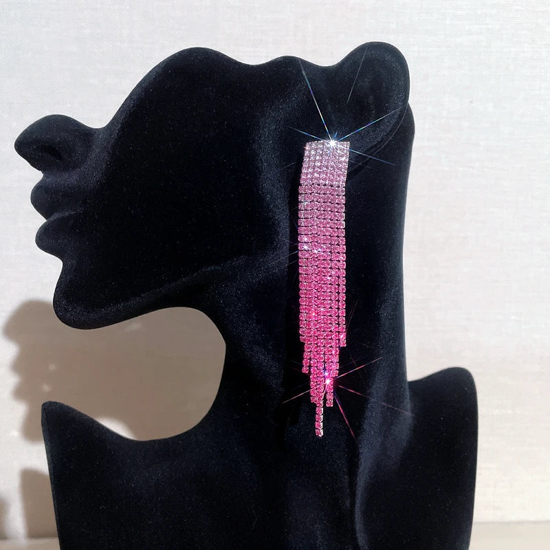 Trendy Rhinestone Dangle Earrings for Women Girls Luxury Long Tassel Earrings Ladies Wedding Party Temperament Jewelry