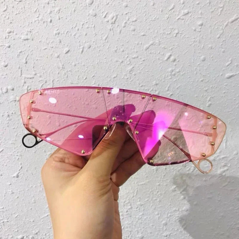 2020Fashion Eye protection Sunglasses Women Irregular Mirror Pink Lens Rivet glasses Vintage Sunglass For Women Men UV400