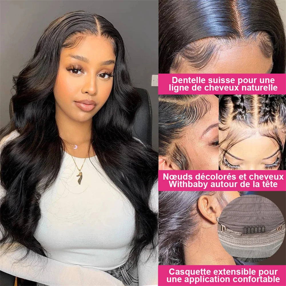 13x4 Body Wave Lace Front Human Hair Wig Natural Brazilian 360 Lace Frontal 180% Density