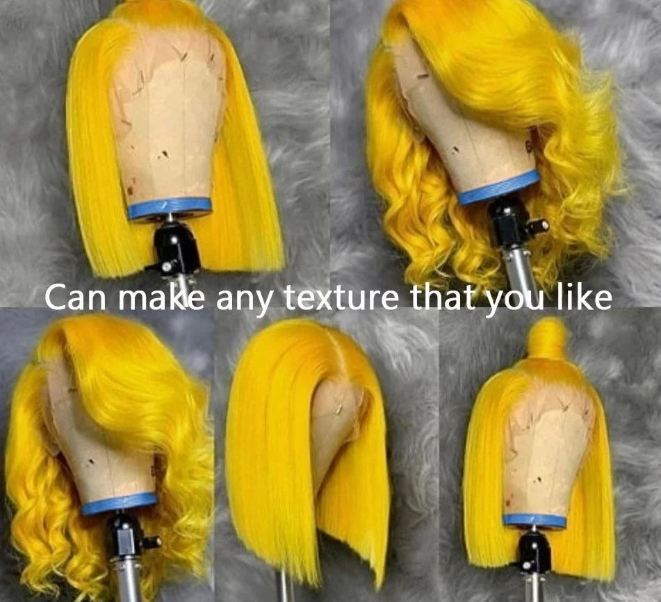 Yellow Colored Bob Wig 13x4 Lace Front Human Hair Short Straight Lace Front Wig
