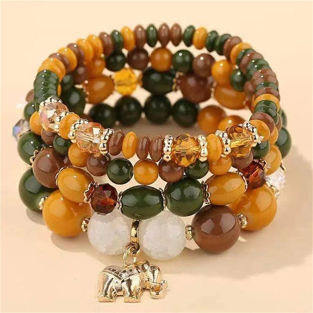 DIEZI New Korean Multicolor Crystal Beads Elastic Rope Bracelets For Women Elephant Wrap Strand Bracelet Girls Pulseira Feminina