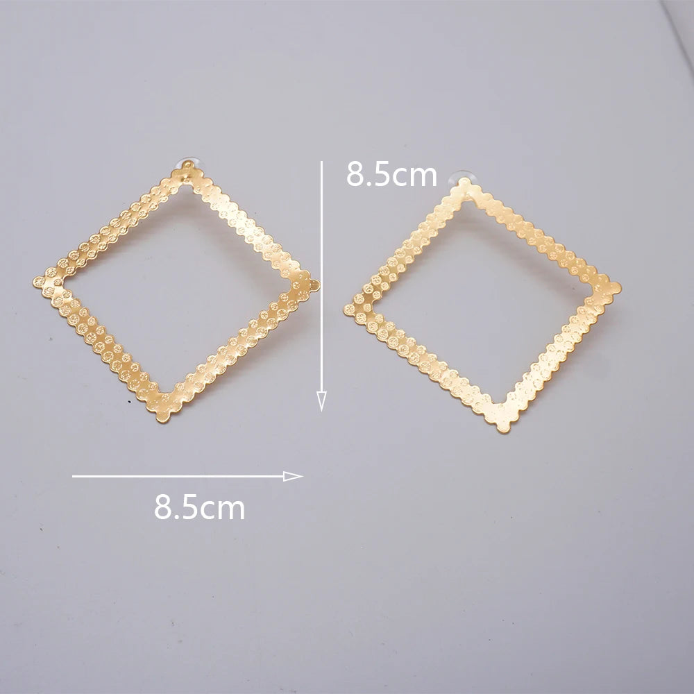 Trendy Geometric Big Hoop Earrings For Women Large Square Earrings Gold Color Statement Earring Jewelry