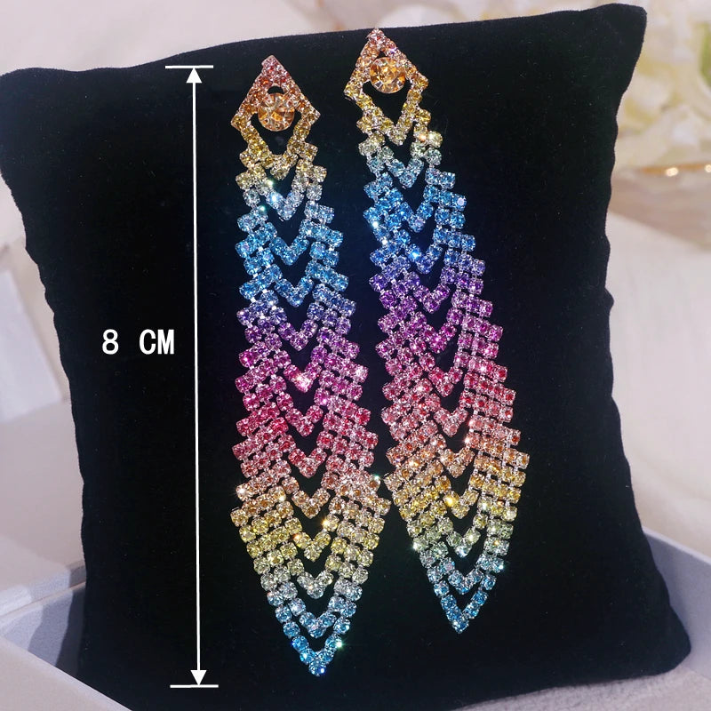 Luxury Shiny Rhinestone Long Tassel Earrings