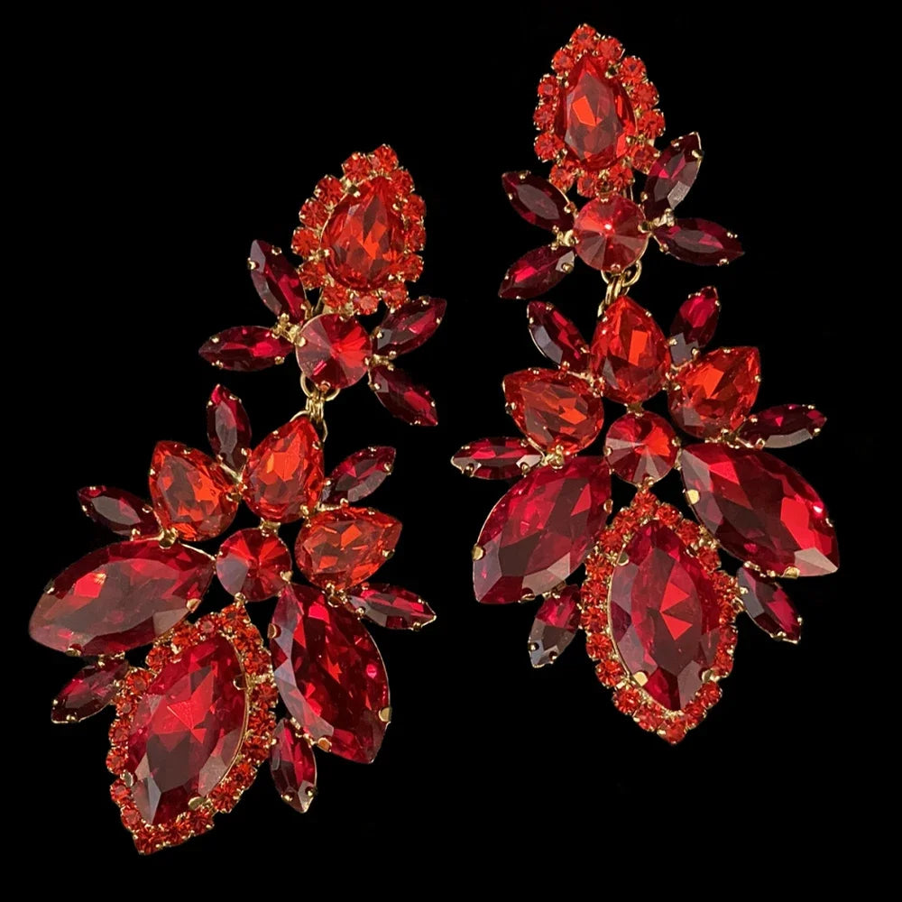 Shine Red Rhinestone Water Drops Earrings