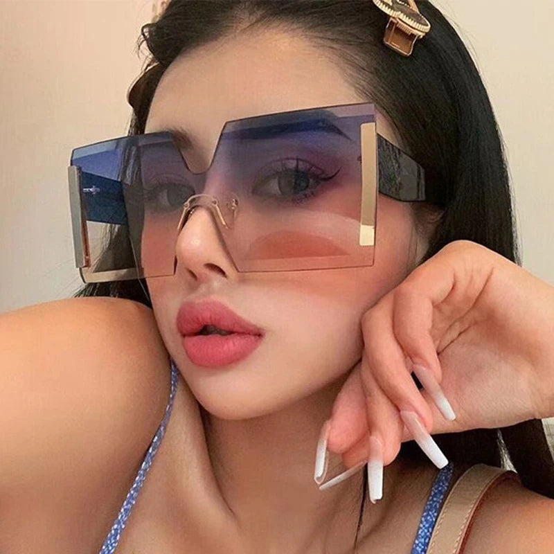 Oversized Rimless Gradient Tea Sunglasses