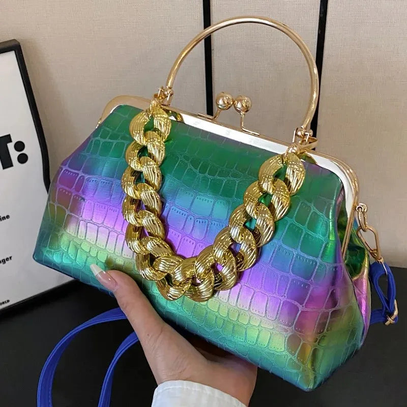 Luxury Chain Shoulder Stone Pattern Shell Clutch