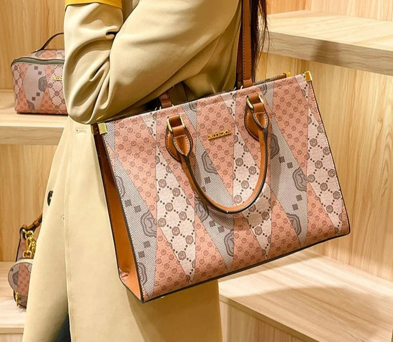 Luxury Leather Tote Women Large Capacity Printed Messenger Bag