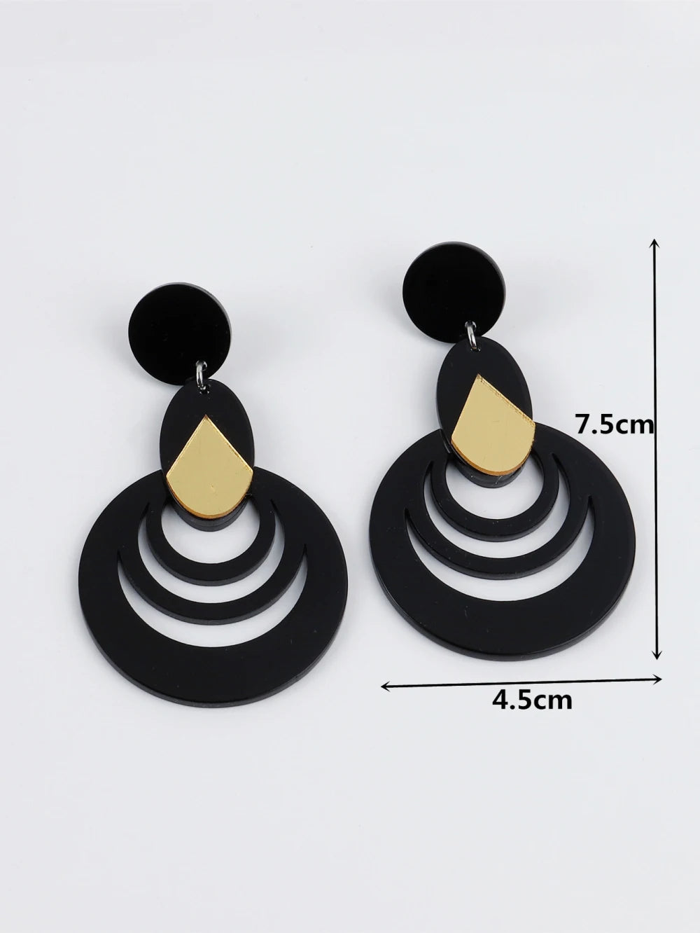 FishSheep Black Acrylic Geometric hollowed Drop Earrings