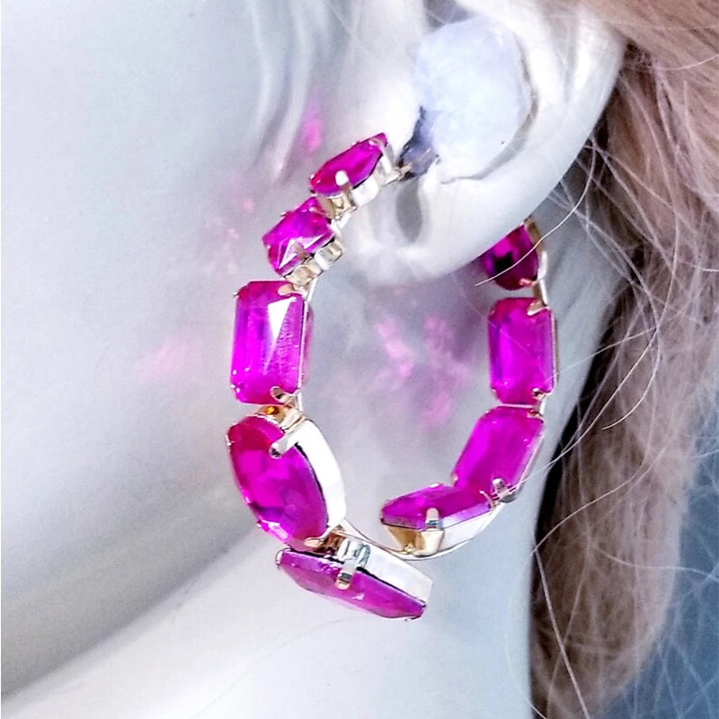 Gorgeous Pageant Sparkle Iridescent Crystal Rhinestone Hoops