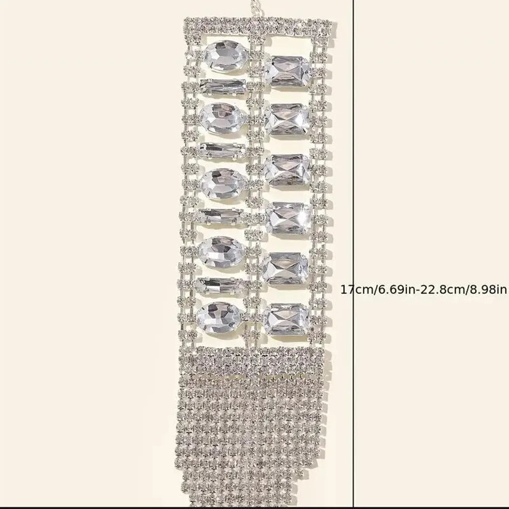 Luxury Rhinestone Crystal Purple Oval Pendant Long Fringed Hand Bracelet Wristband Hand Chain Bangle Wedding Jewelry For Women