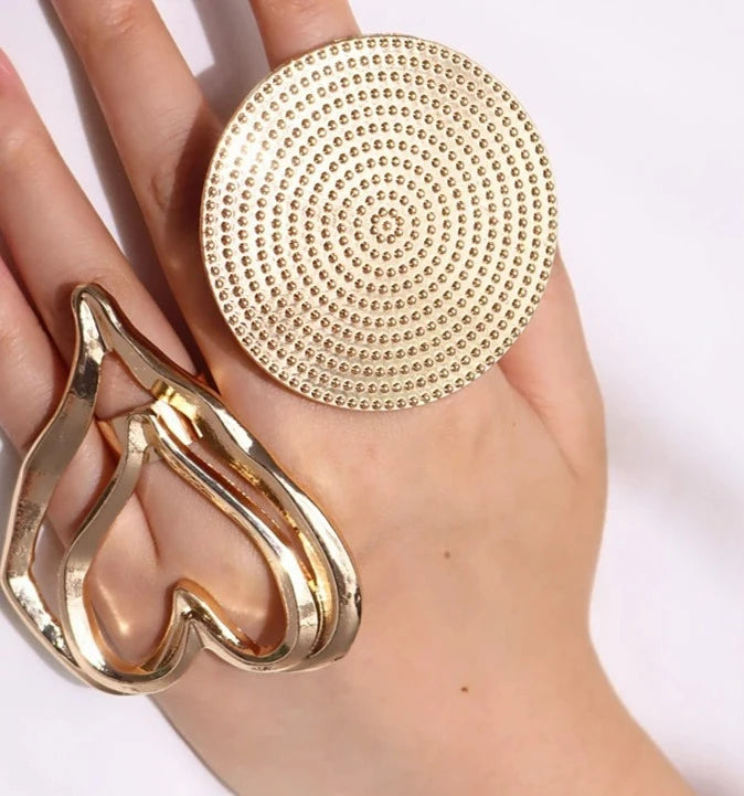 Exaggerated Large Heart Flower Rings Irregular Vintage