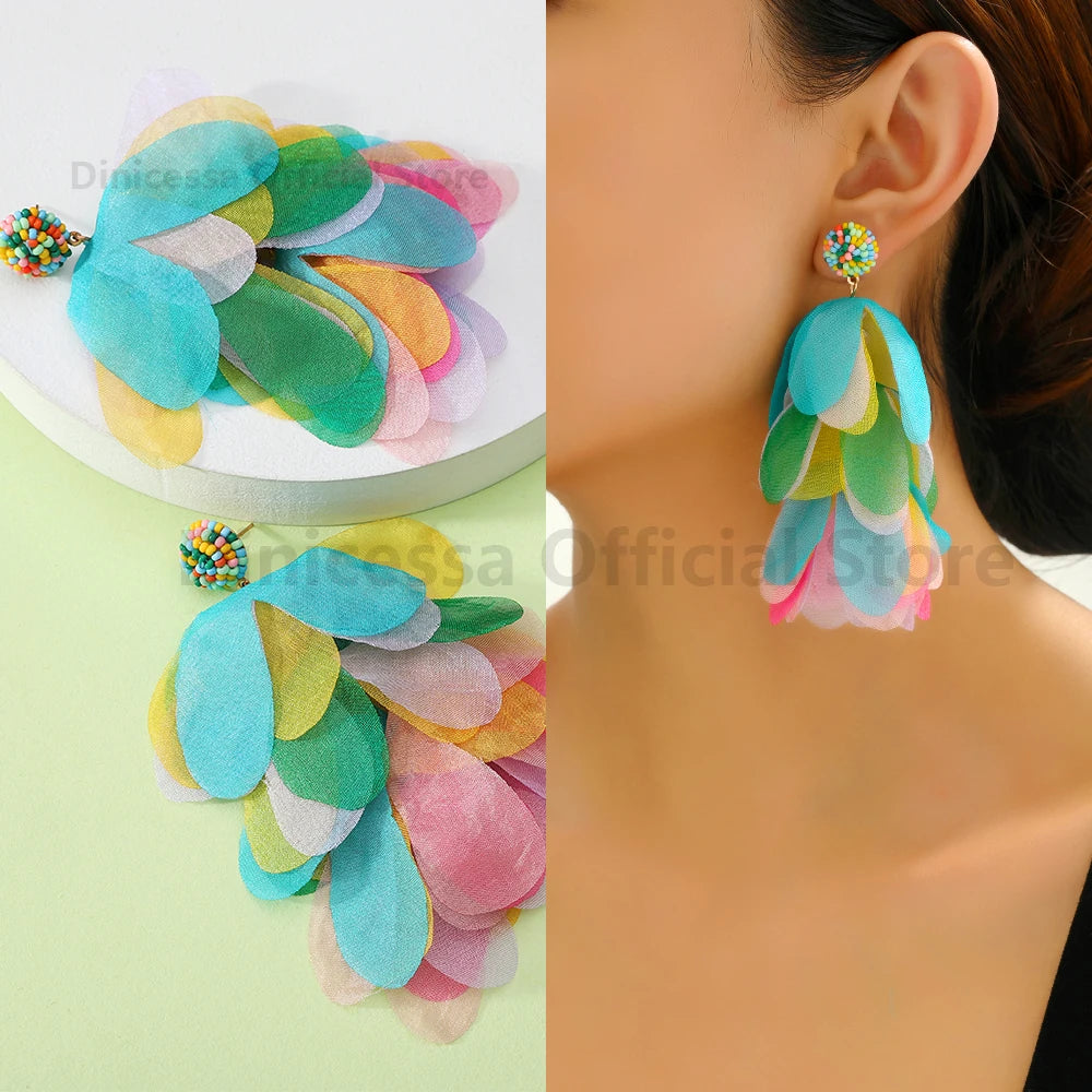 Fashion Colorful Flower Beaded Big Dangle Earrings