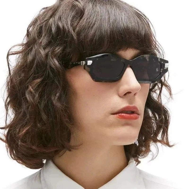 Unique Polygon Cat Eye Sunglasses Women Double Color Shades Retro Brand Designe Men Trending Rivets Gradient Sun Glasses UV400
