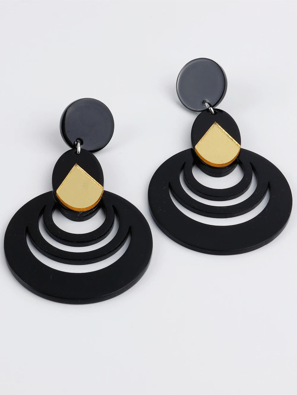 FishSheep Black Acrylic Geometric hollowed Drop Earrings