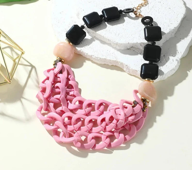 Vintage Big Green Resin Bib Necklaces Multi-layer Chain Pendant Necklace
