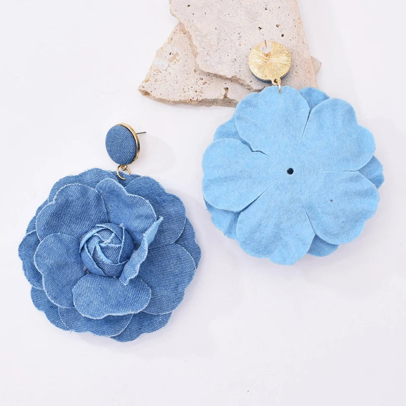 Flower Women Drop Earrings Elegant Denim Wedding Party Exaggerate Statement Earrings Charms Earrings Feminina