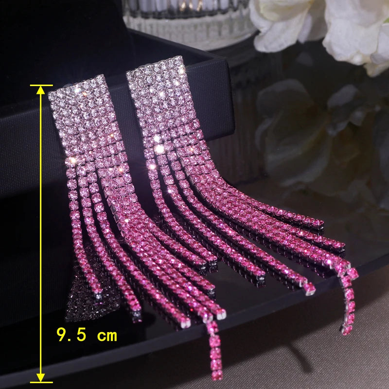 Trendy Rhinestone Dangle Earrings for Women Girls Luxury Long Tassel Earrings Ladies Wedding Party Temperament Jewelry