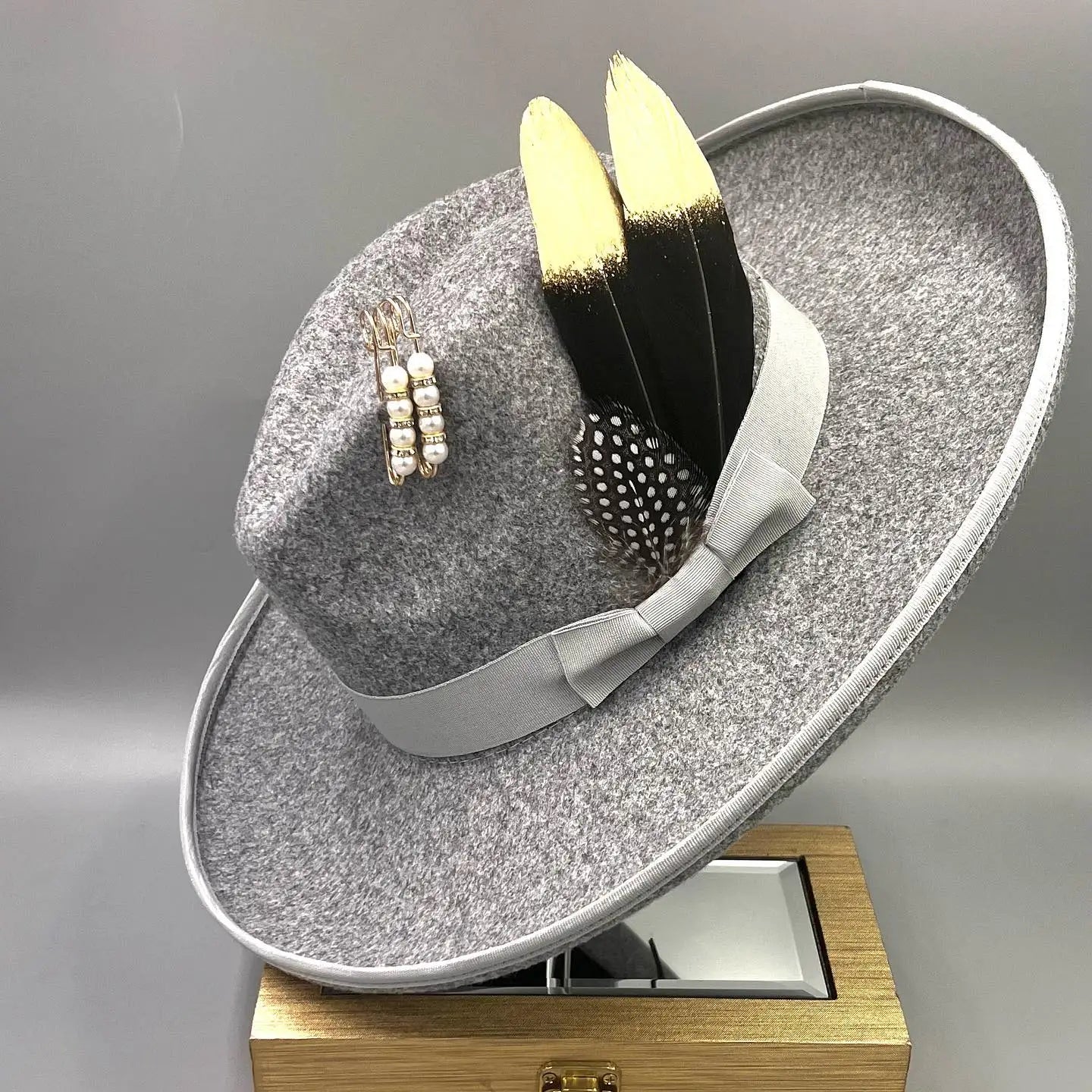 Sombrero 9.5cm Fedora hat bow ribbon feather accessories autumn and winter men's and women's hats wide brimmed hats for women