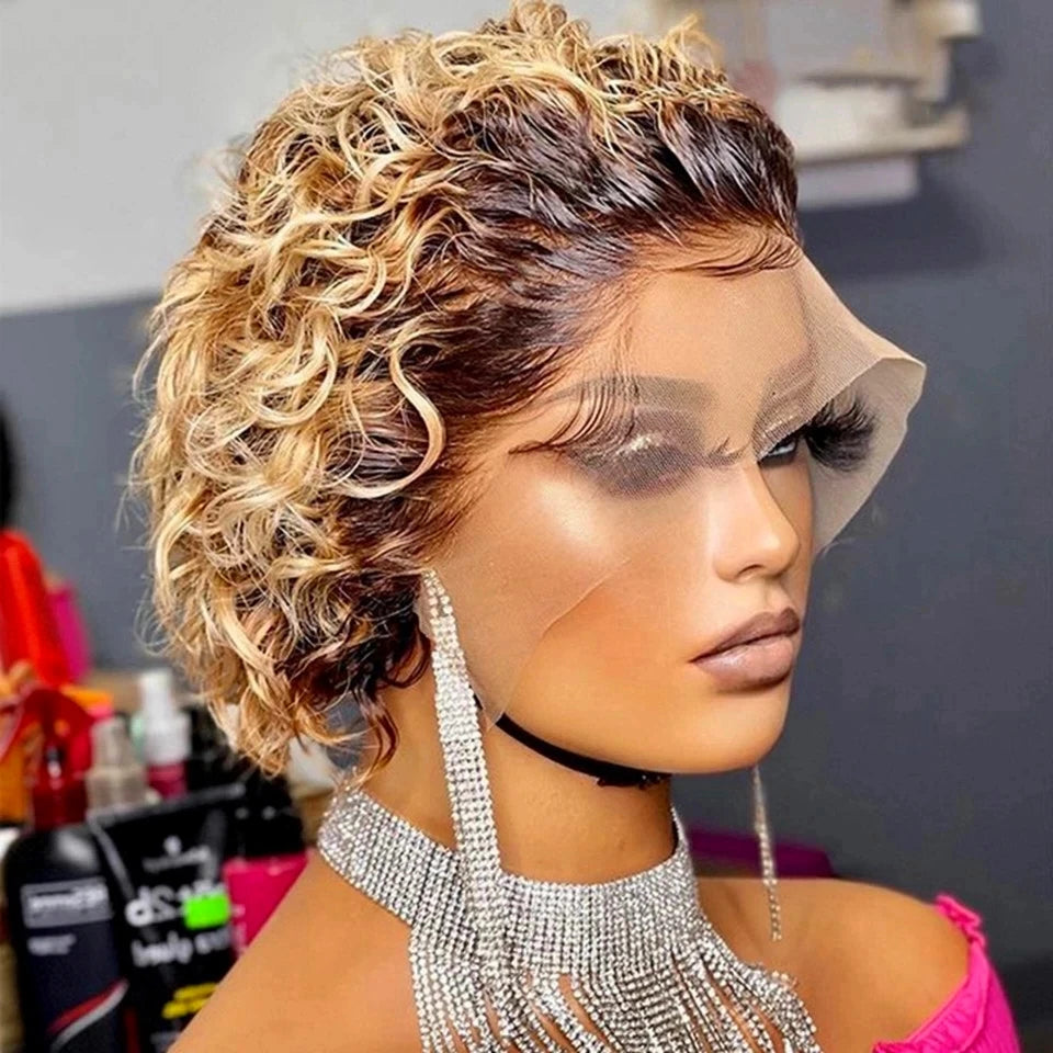 Pixie Cut Curly Human Hair Wig Remy