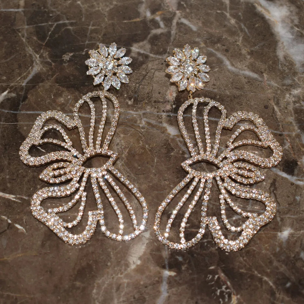 Exaggerated Rhinestone Big Butterfly Drop Dangle Earings