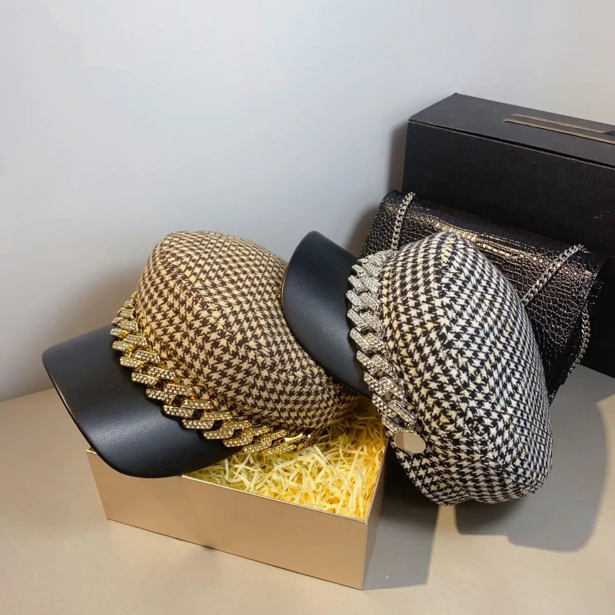 Rhinestone Chain Navy Hat