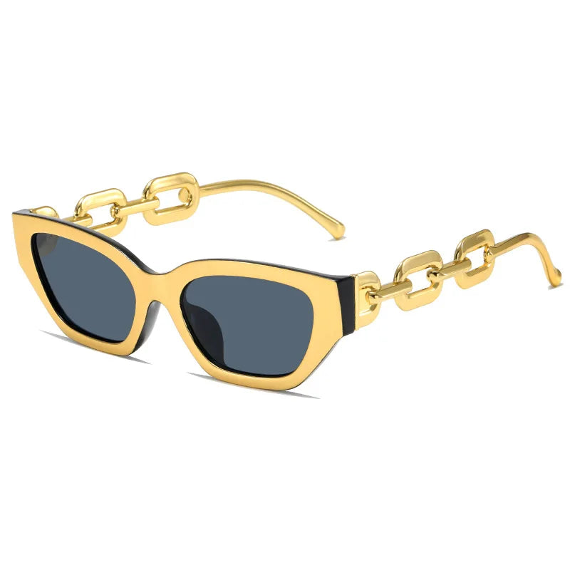 Luxury Vintage Cat Eye Sunglasses For Women New Brand Small Metal Chain Sunglasses Elegant Eyeglasse Trend Fashion Black Shades