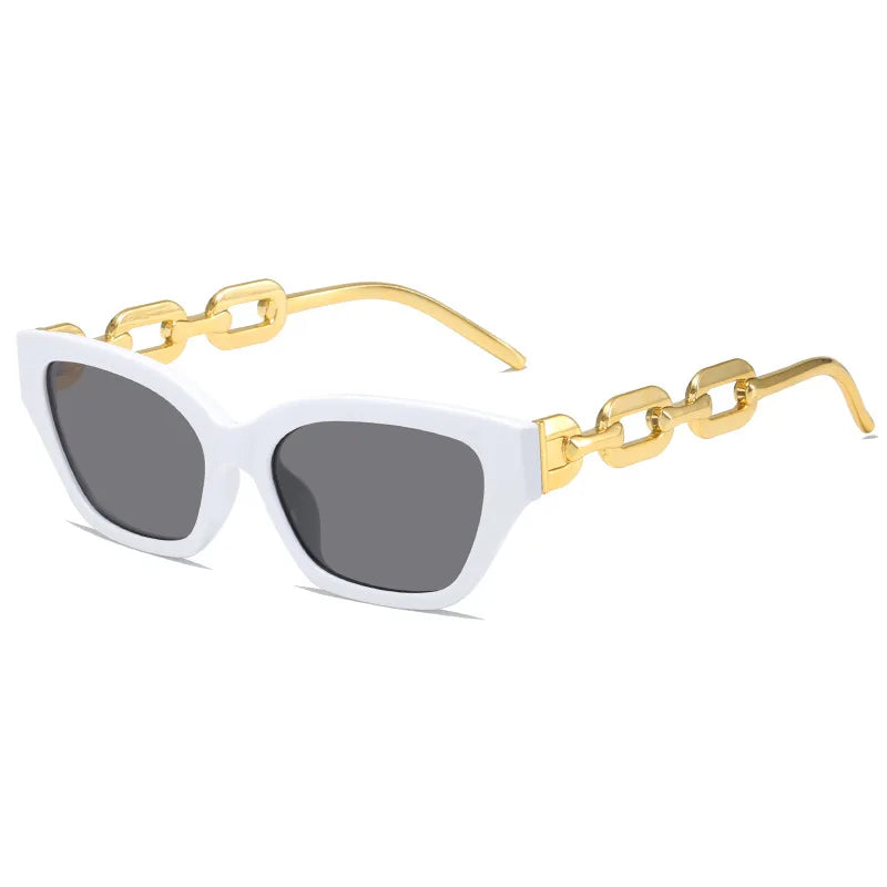 Luxury Vintage Cat Eye Sunglasses For Women New Brand Small Metal Chain Sunglasses Elegant Eyeglasse Trend Fashion Black Shades