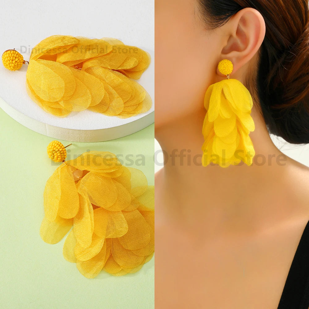 Fashion Colorful Flower Beaded Big Dangle Earrings