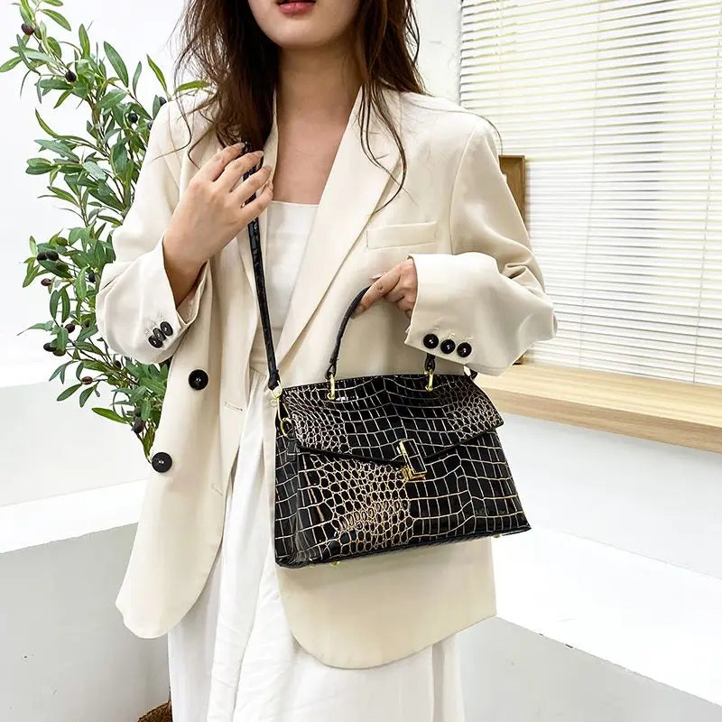 Leather Women's Handbags Crocodile Pattern Shoulder Messenger Bag