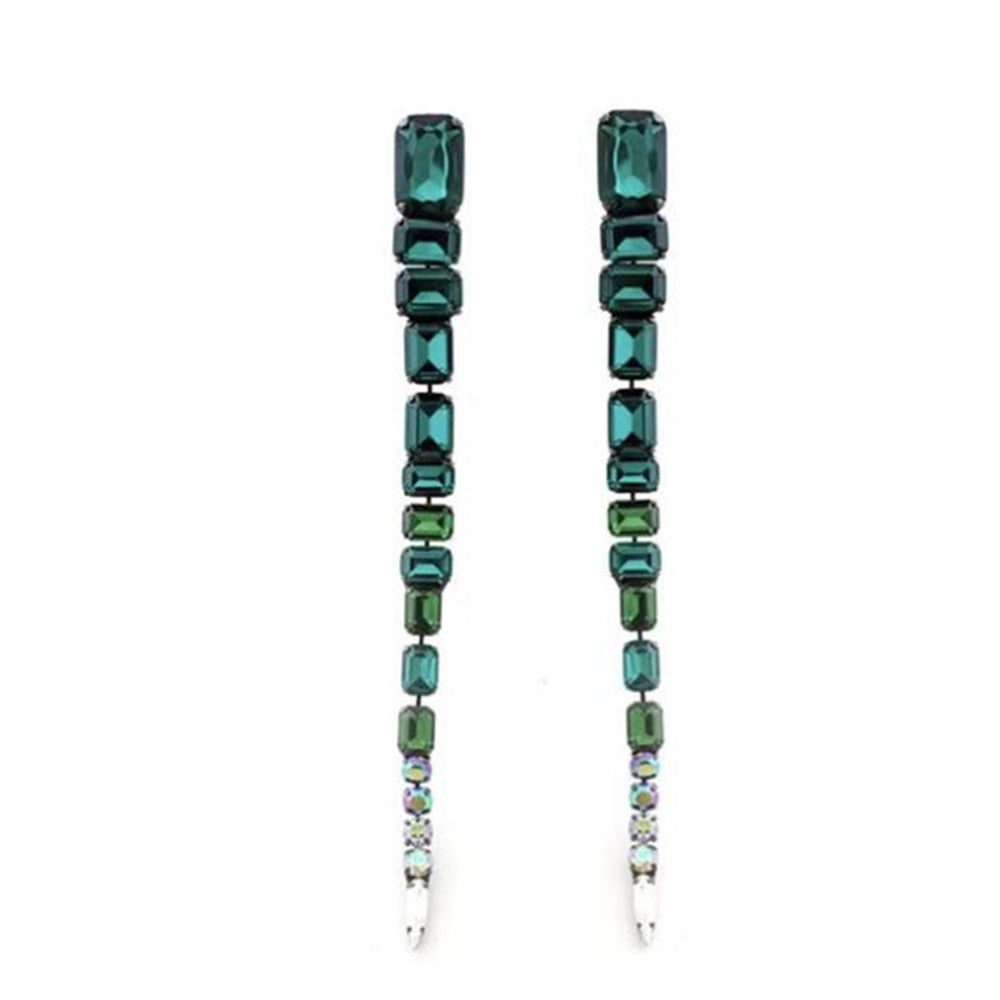 Crystal Acrylic Long Tassel Square Drop Earrings