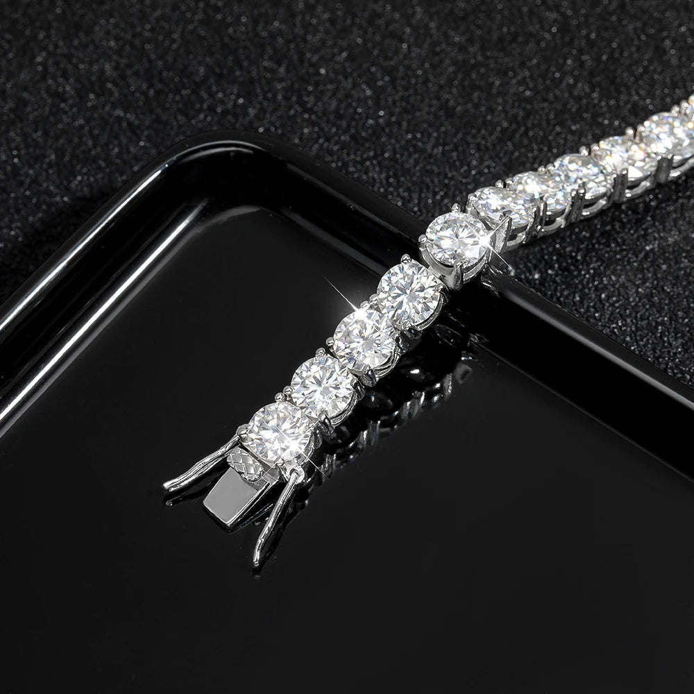KNOBSPIN 6.5mm D Color Moissanite Tennis Bracelets 4 Prong Setting Classic Trendy Women Man Fine Jewelry s925 Sliver Bracelet