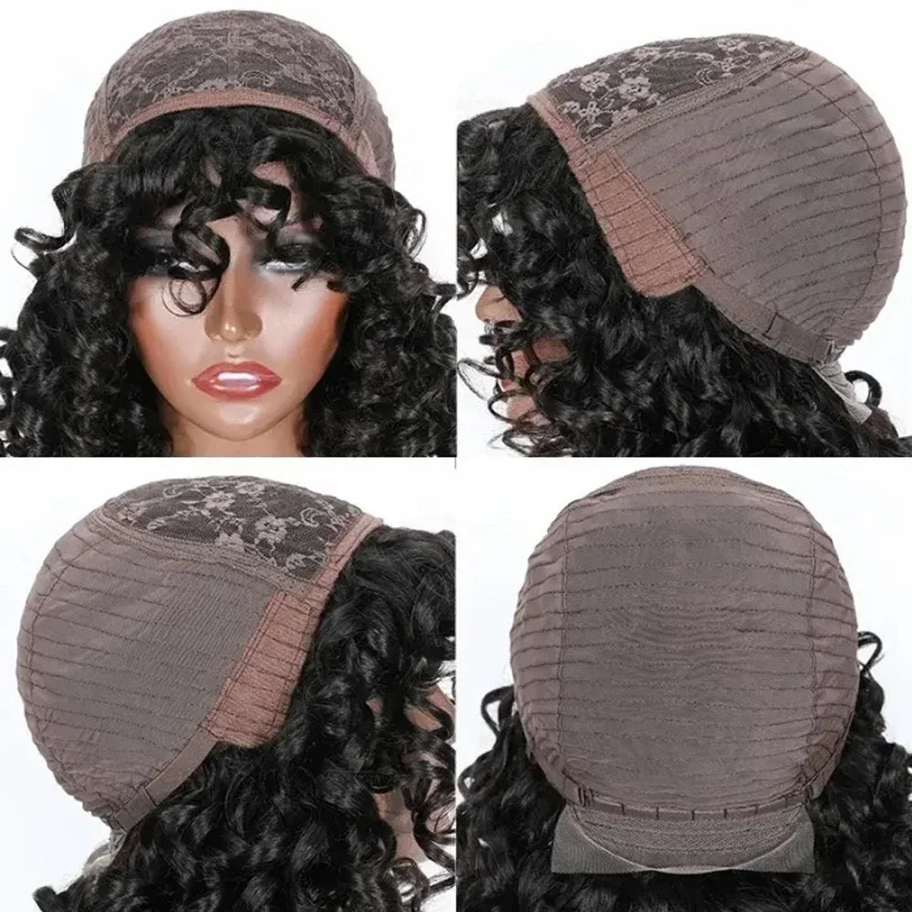 Short Curly Bob Wig Human Hair With Bangs Wear And Go Glueless Bouncy Curly Human Hair Wigs Machine Made Afro Wigs for Women