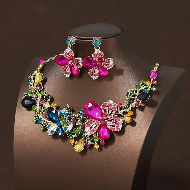 Romantic Dazzling Necklace Earrings 3 Pcs Set