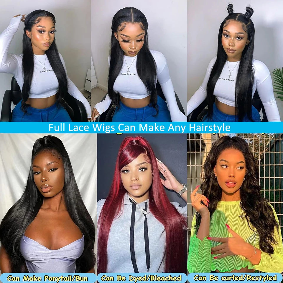 Full Lace Human Hair Wigs Bone Straight Pre Plucked Remy Hair Full Lace HD Transparent