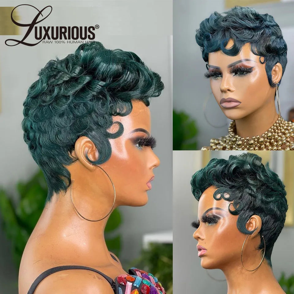 Ginger Orange Short Pixie Cut Wig Human Hair Burgundy Full Machine Made Wigs For Black Women Deep Wave Short Bob Wigs