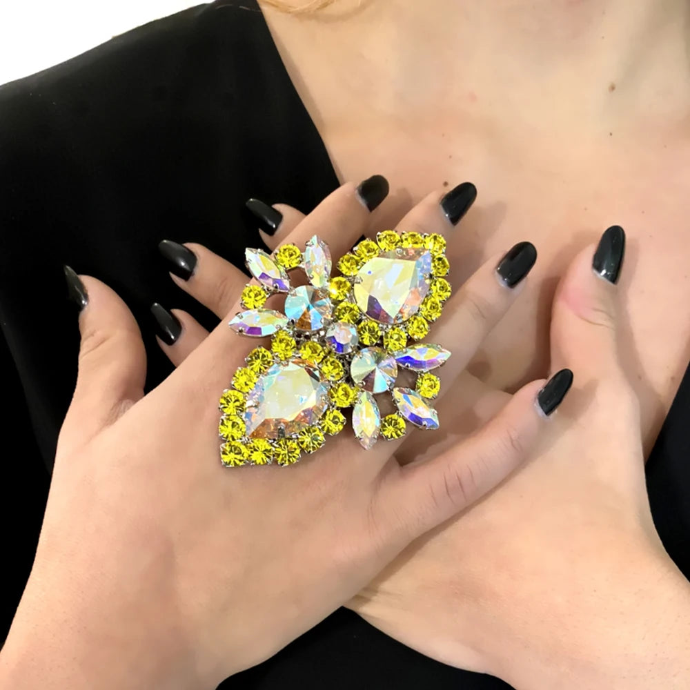 Exaggerated Colorful Large Rhinestone Ring