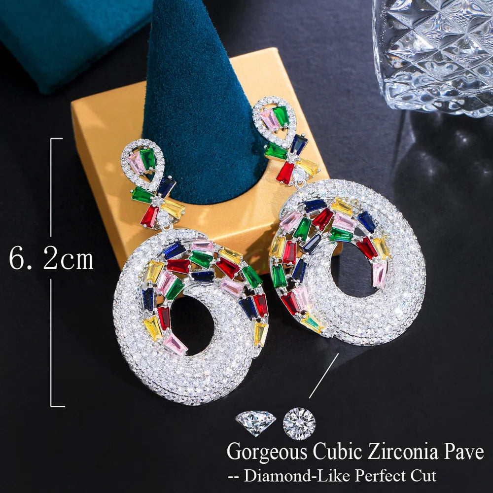 ThreeGraces Personality Multicolor CZ Zircon Nigerian Bridal Wedding Long Dangle Drop Earrings for Women Chic Prom Jewelry E1143