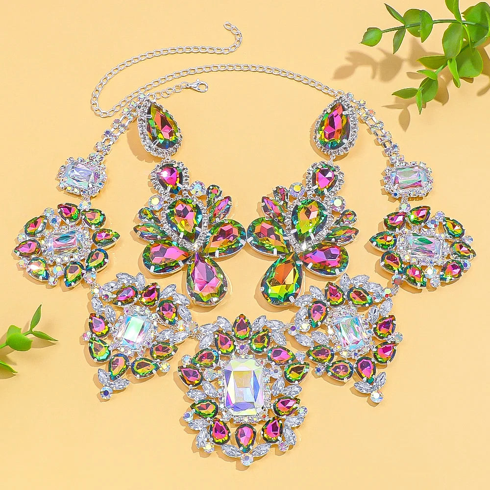 Stonefans Party Exaggerate Jewelry Set Water Drop for Women Wholesale Luxury Design Rhinestone Necklace Earrings Set Bridal Gift